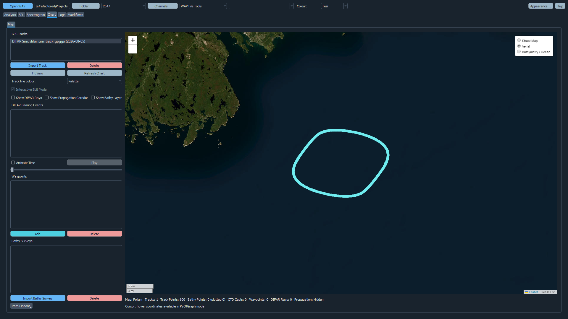 Analyze combining acoustic project data with an offshore GPS track