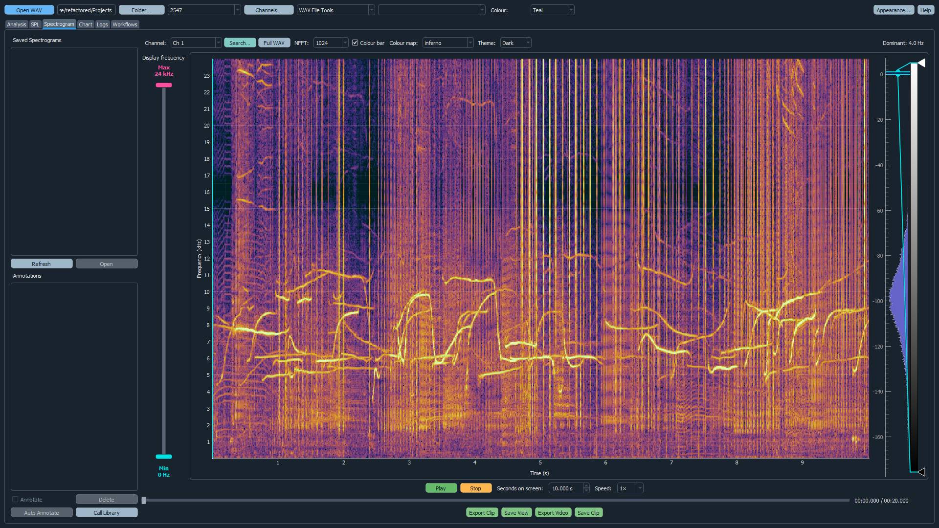 Analyze spectrogram workspace